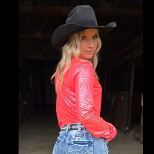Cowgirl Tuff Bright Coral Long Sleeve Western Top